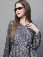 Jainish Women's WoSequin Velvet A-line dress - Grey - Distacart