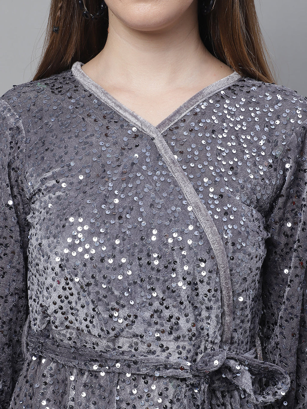 Jainish Women's WoSequin Velvet A-line dress - Grey - Distacart