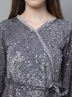 Jainish Women's WoSequin Velvet A-line dress - Grey - Distacart