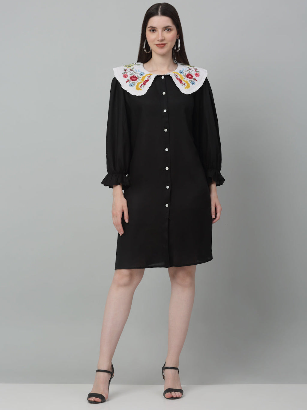 Jainish Women's WoFloral Embroidered A-line Dress - Black - Distacart