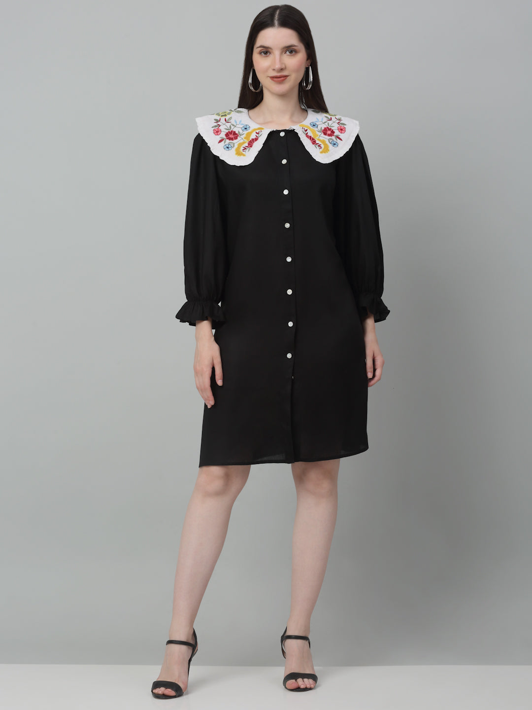 Jainish Women's WoFloral Embroidered A-line Dress - Black - Distacart