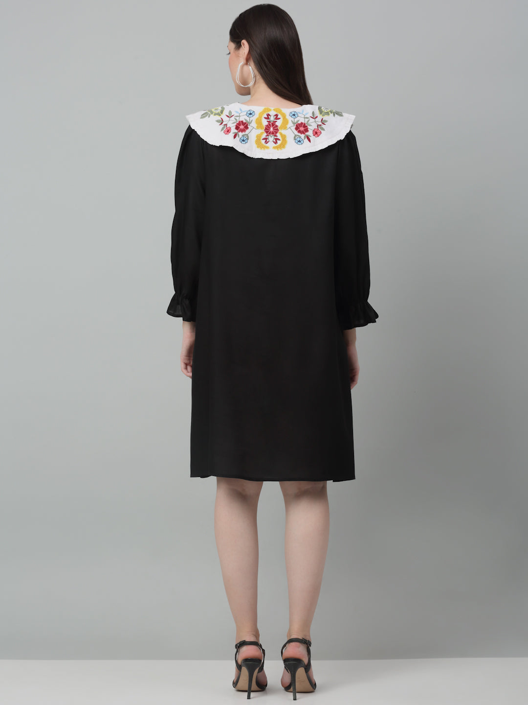 Jainish Women's WoFloral Embroidered A-line Dress - Black - Distacart