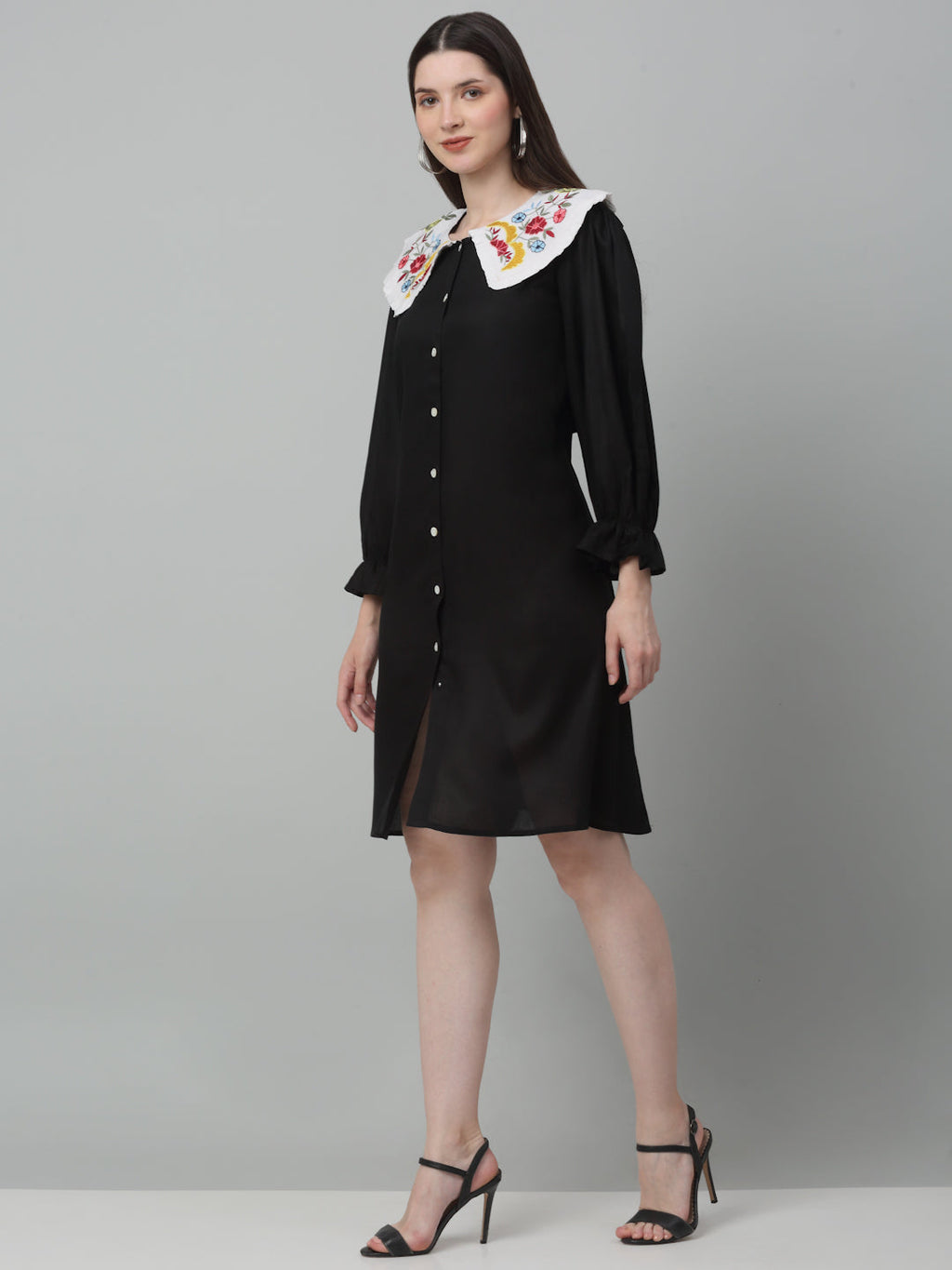 Jainish Women's WoFloral Embroidered A-line Dress - Black - Distacart