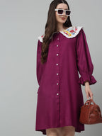 Jainish Women's WoFloral Embroidered A-line Dress - Purple - Distacart