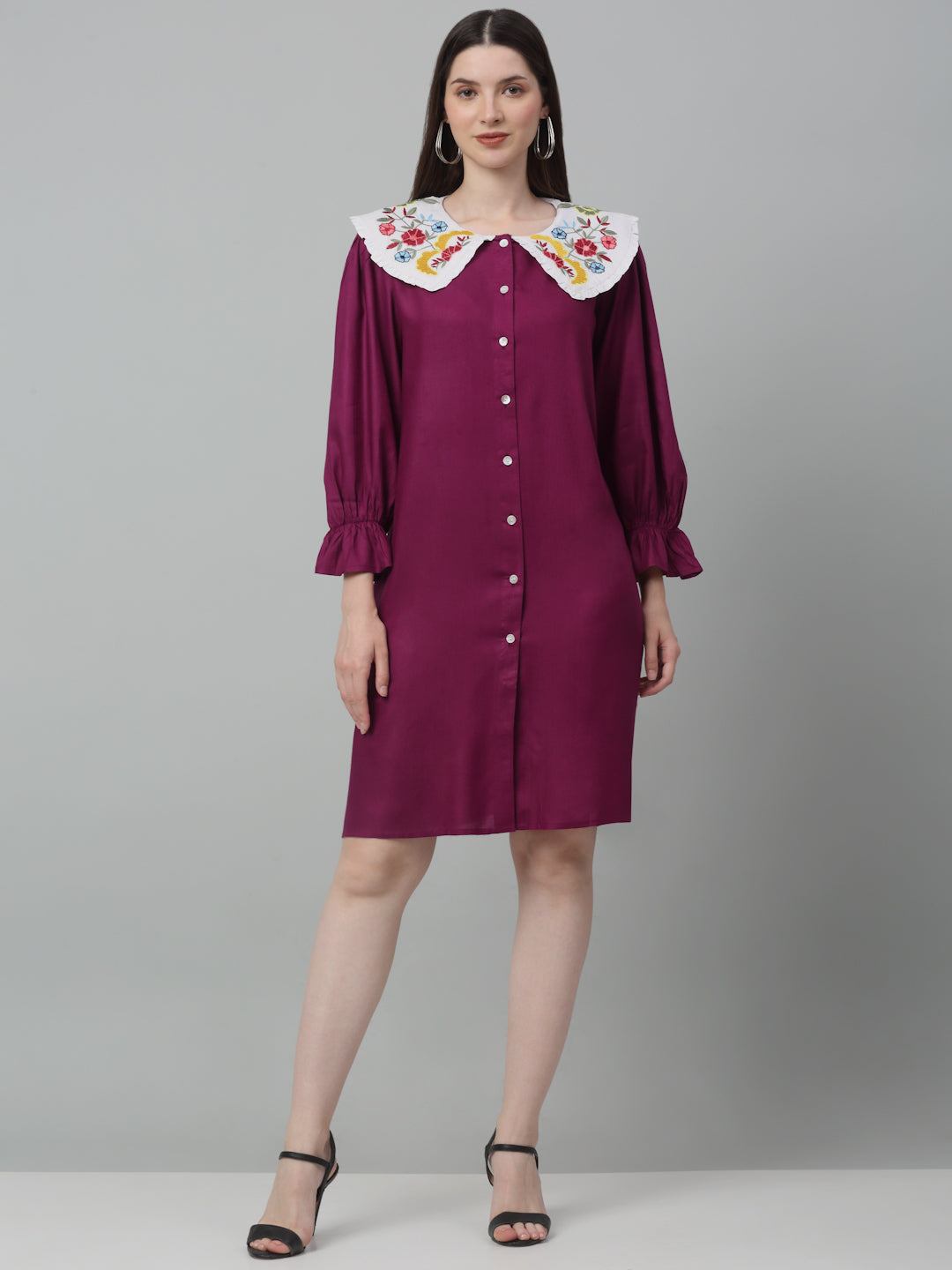 Jainish Women's WoFloral Embroidered A-line Dress - Purple - Distacart