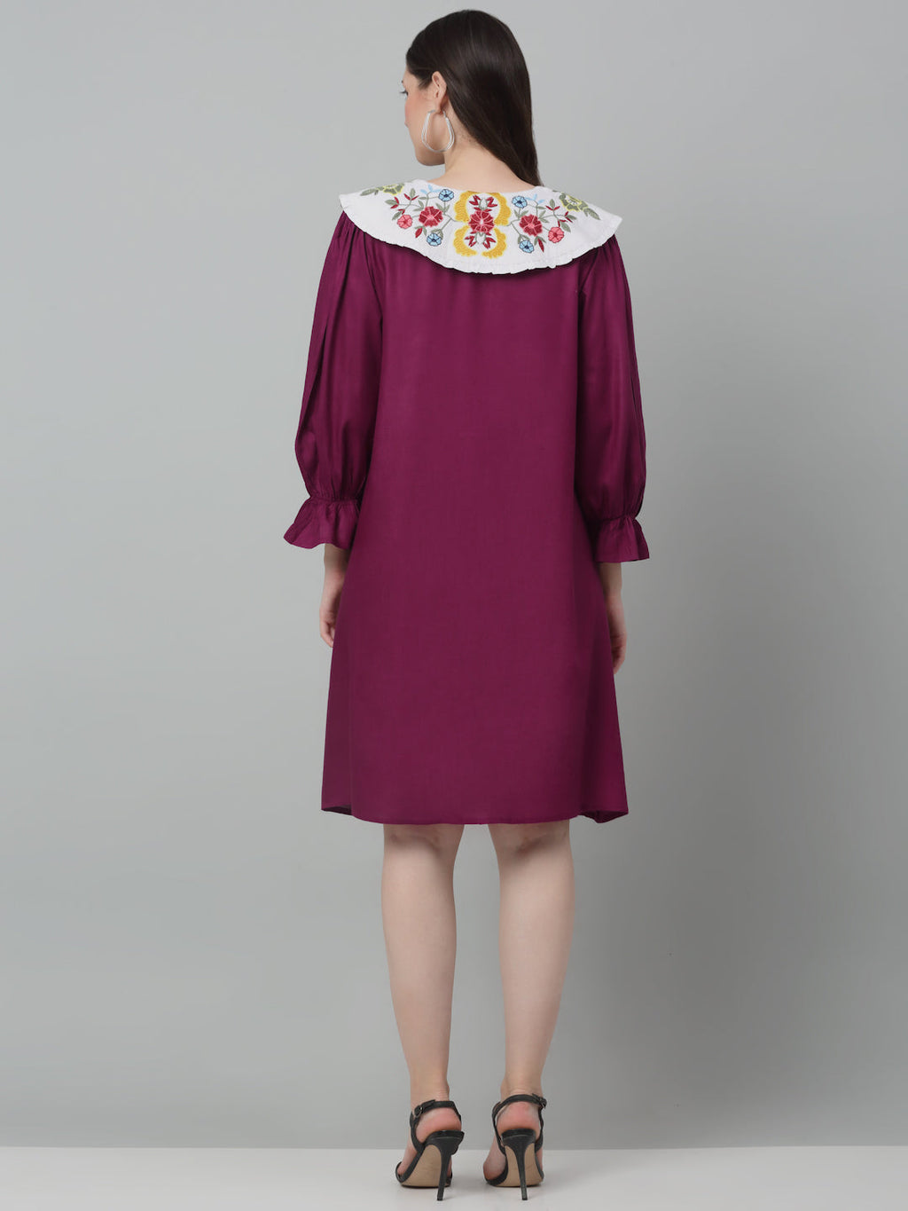Jainish Women's WoFloral Embroidered A-line Dress - Purple - Distacart