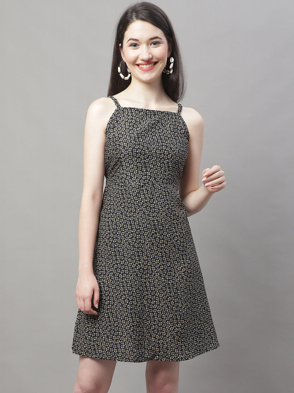 Jainish Women's Grey Floral Printed A-Line Dresses - Distacart