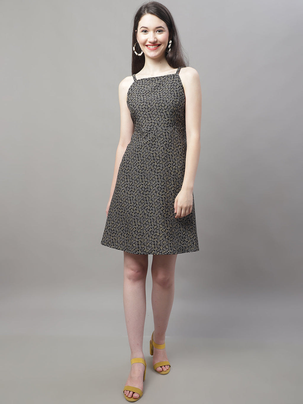 Jainish Women's Grey Floral Printed A-Line Dresses - Distacart