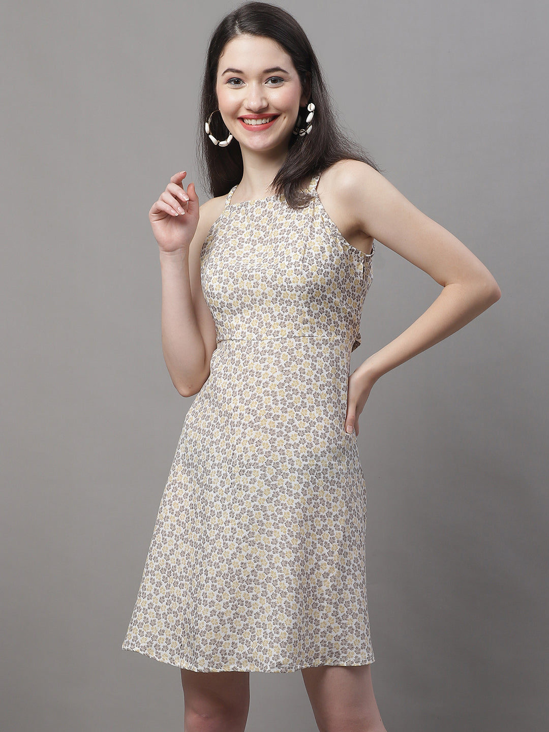 Jainish Women's Off White Floral Printed A-Line Dresses - Distacart