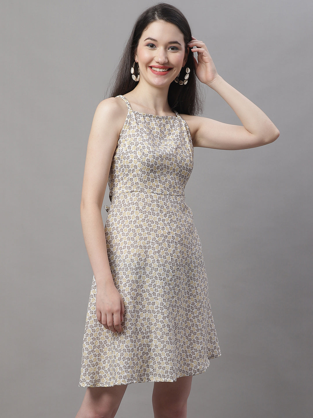 Jainish Women's Off White Floral Printed A-Line Dresses - Distacart