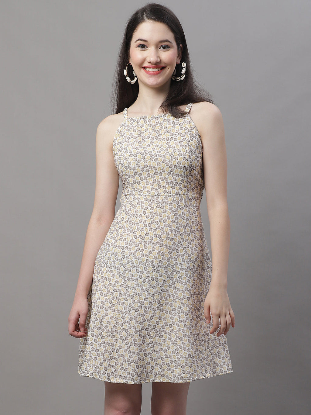 Jainish Women's Off White Floral Printed A-Line Dresses - Distacart