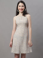 Jainish Women's Off White Floral Printed A-Line Dresses - Distacart