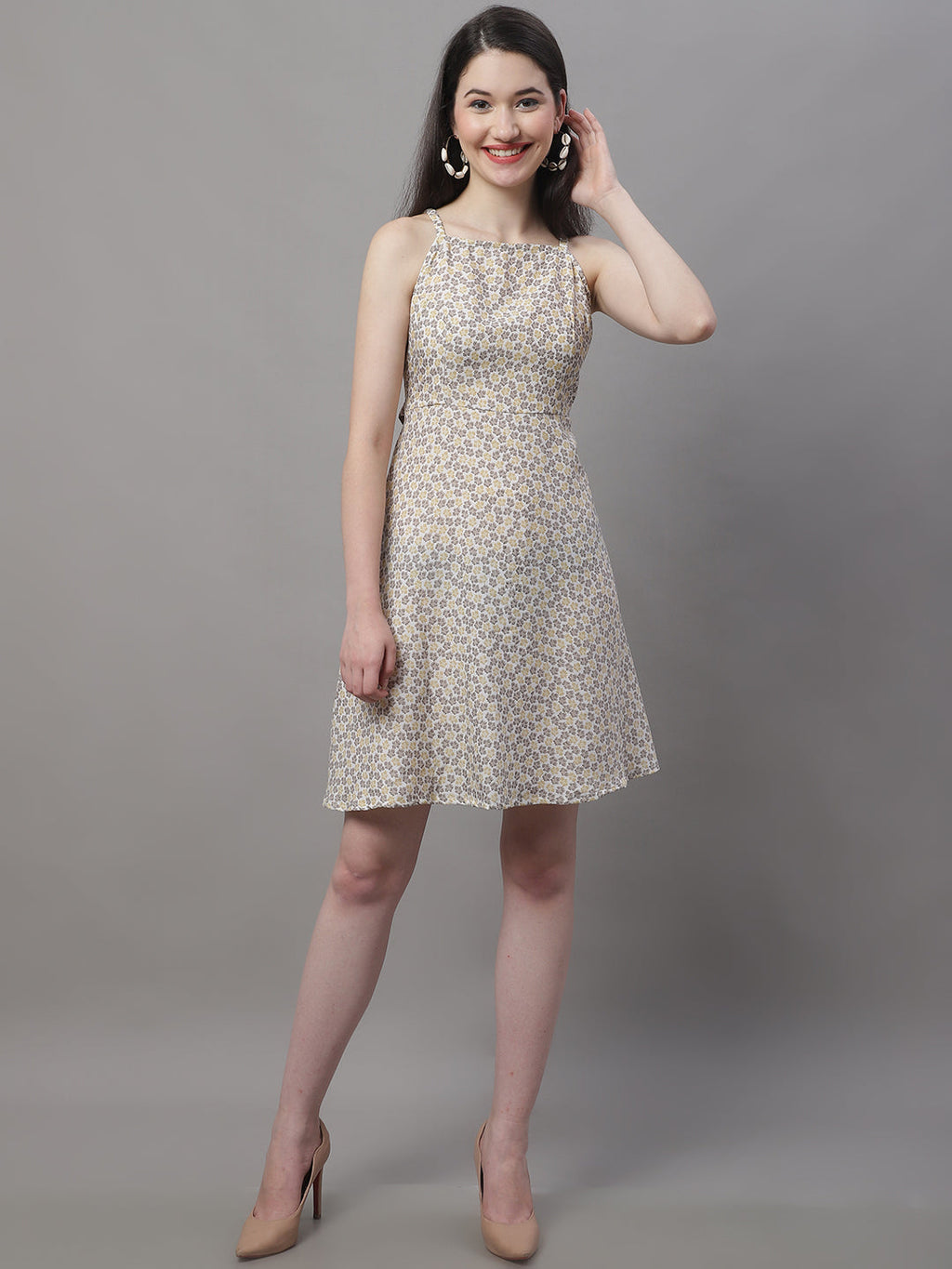 Jainish Women's Off White Floral Printed A-Line Dresses - Distacart