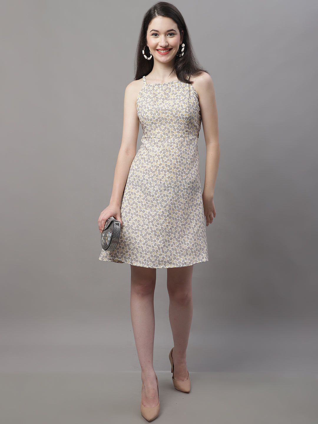 Jainish Women's Off White Floral Printed A-Line Dresses - Distacart