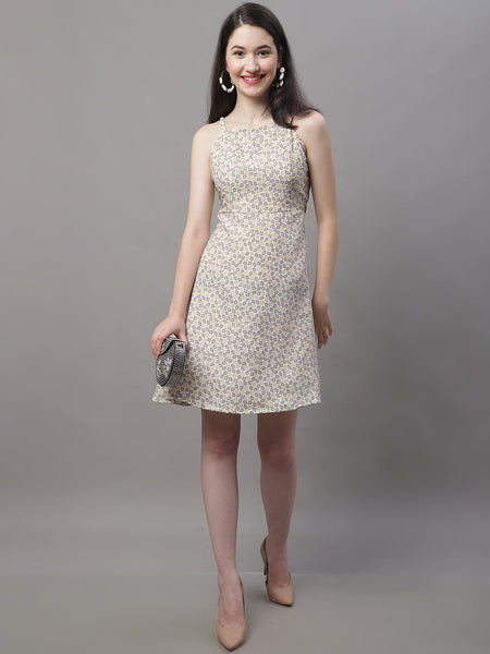 Jainish Women's Off White Floral Printed A-Line Dresses