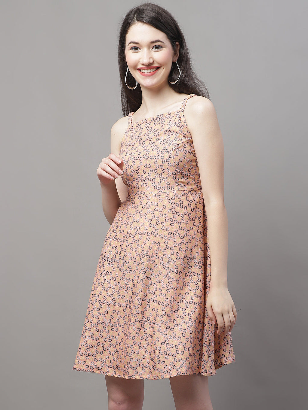 Jainish Women's Peach Floral Printed A-Line Dresses - Distacart