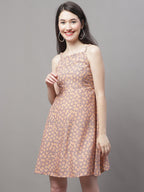 Jainish Women's Peach Floral Printed A-Line Dresses - Distacart