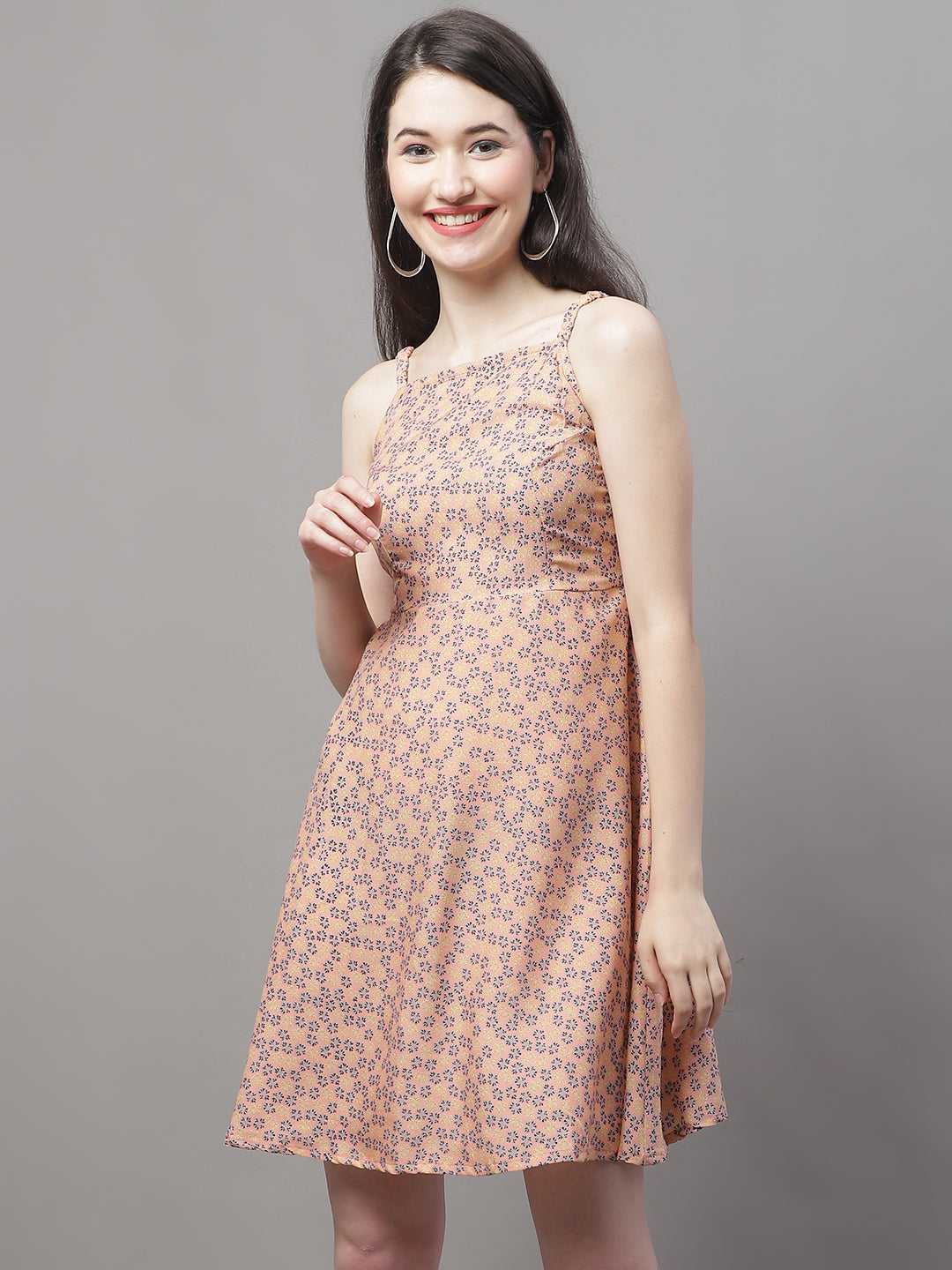 Jainish Women's Peach Floral Printed A-Line Dresses - Distacart