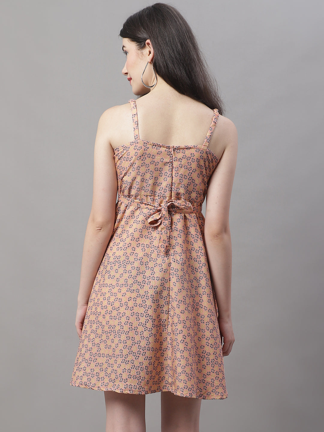Jainish Women's Peach Floral Printed A-Line Dresses - Distacart
