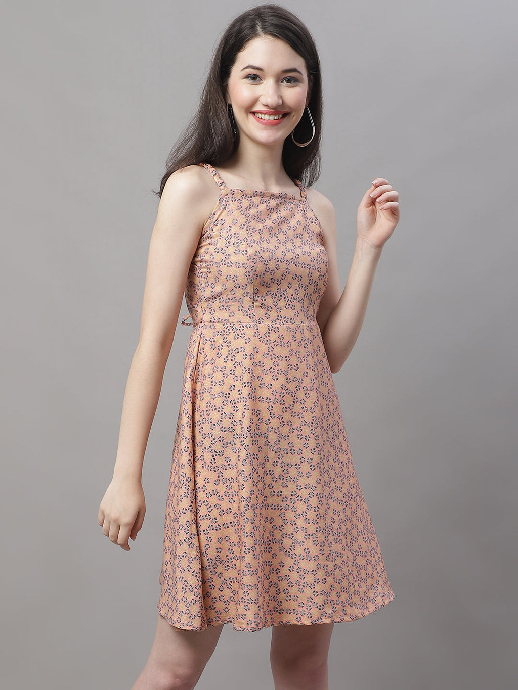 Jainish Women's Peach Floral Printed A-Line Dresses - Distacart