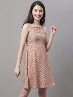 Jainish Women's Peach Floral Printed A-Line Dresses - Distacart