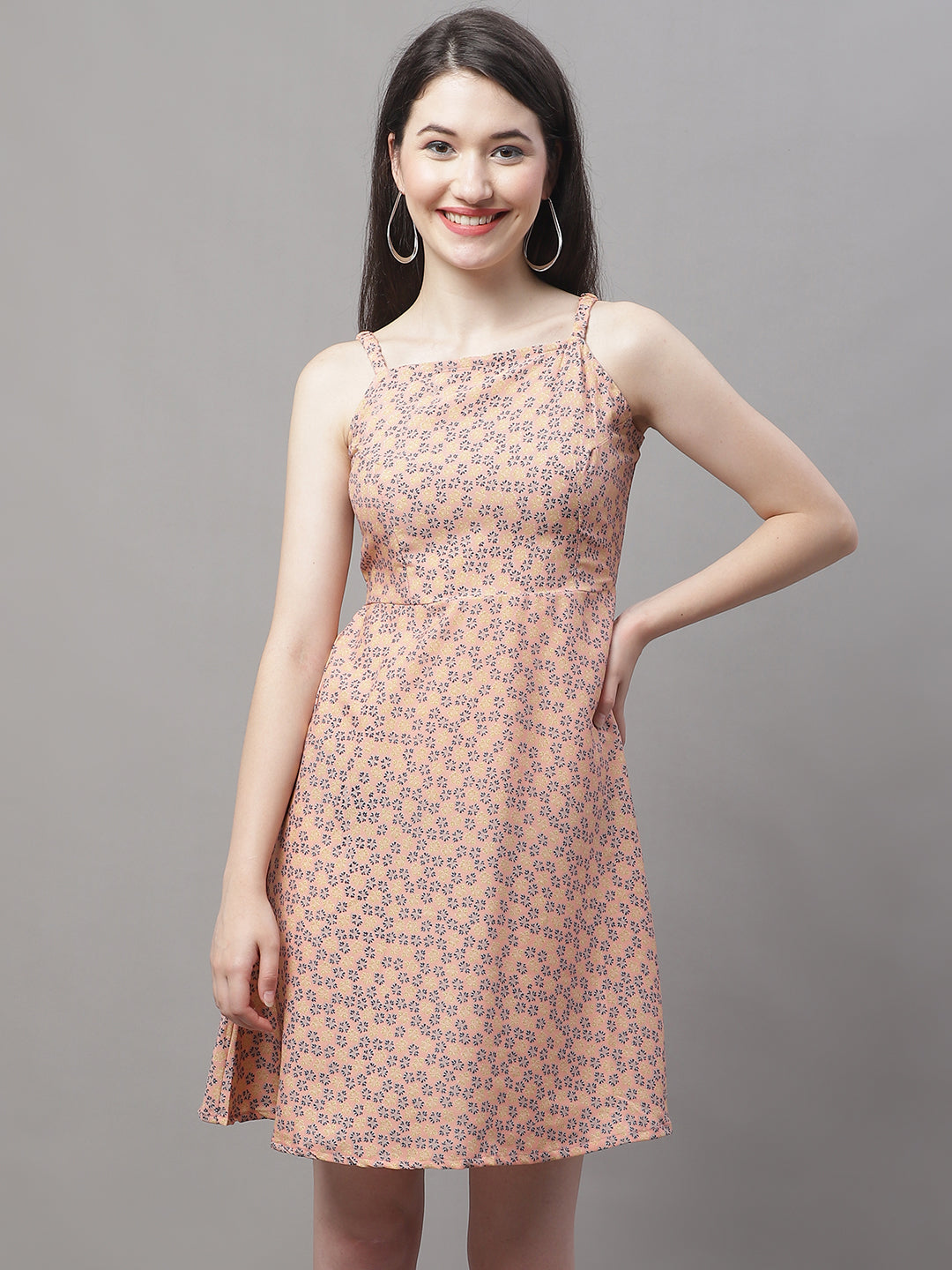 Jainish Women's Peach Floral Printed A-Line Dresses - Distacart