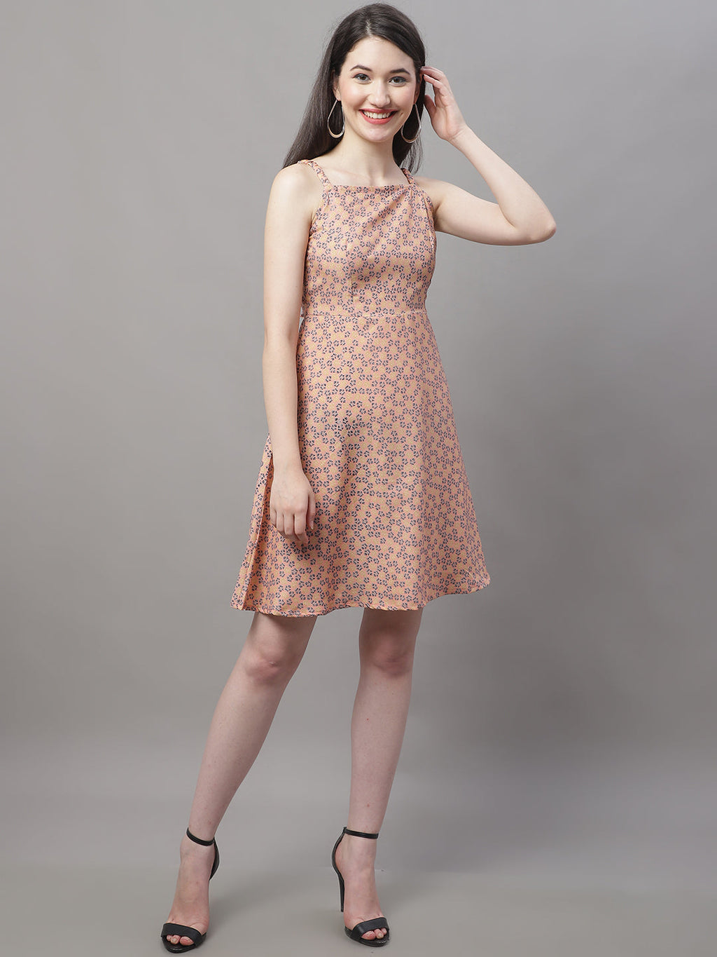Jainish Women's Peach Floral Printed A-Line Dresses - Distacart