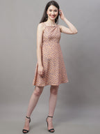 Jainish Women's Peach Floral Printed A-Line Dresses - Distacart