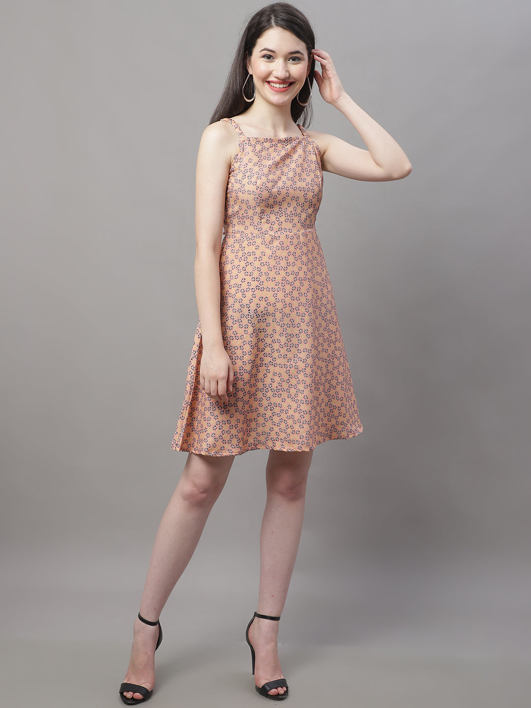 Jainish Women's Peach Floral Printed A-Line Dresses - Distacart