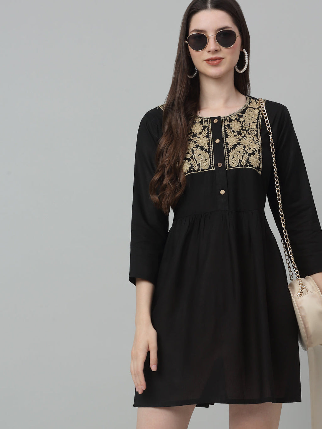Jainish Women's WoEmbroidered A-line Dress - Black - Distacart