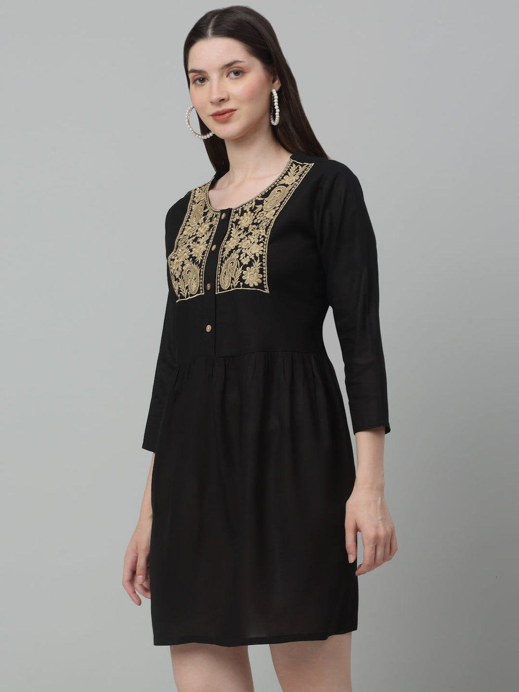 Jainish Women's WoEmbroidered A-line Dress - Black - Distacart