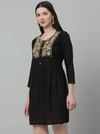 Jainish Women's WoEmbroidered A-line Dress - Black - Distacart