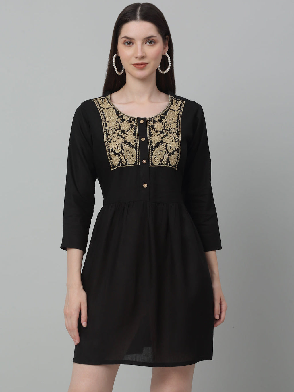 Jainish Women's WoEmbroidered A-line Dress - Black - Distacart