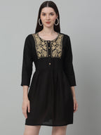 Jainish Women's WoEmbroidered A-line Dress - Black - Distacart