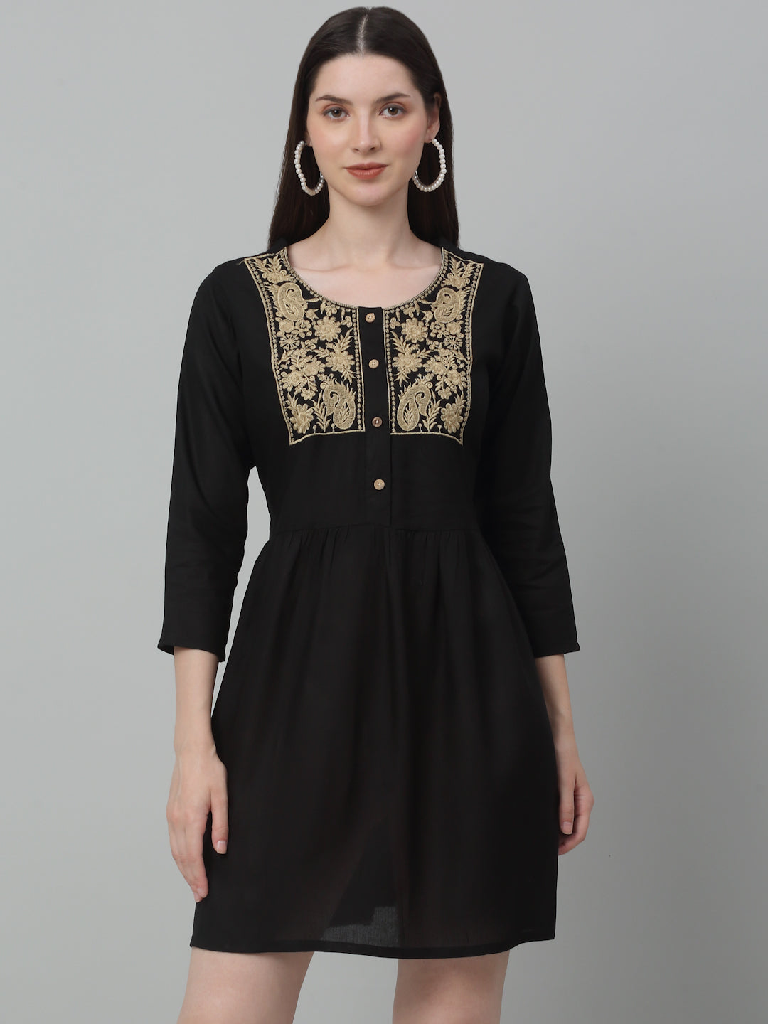 Jainish Women's WoEmbroidered A-line Dress - Black - Distacart