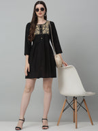 Jainish Women's WoEmbroidered A-line Dress - Black - Distacart