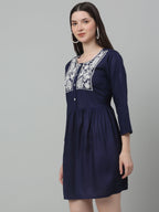 Jainish Women's WoEmbroidered A-line Dress - Navy Blue - Distacart