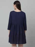 Jainish Women's WoEmbroidered A-line Dress - Navy Blue - Distacart