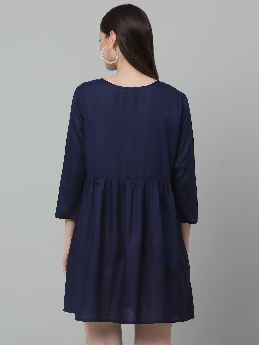 Jainish Women's WoEmbroidered A-line Dress - Navy Blue - Distacart