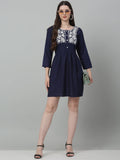 Jainish Women's WoEmbroidered A-line Dress - Navy Blue - Distacart