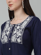 Jainish Women's WoEmbroidered A-line Dress - Navy Blue - Distacart