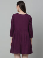 Jainish Women's WoEmbroidered A-line Dress - Purple - Distacart