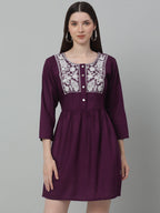 Jainish Women's WoEmbroidered A-line Dress - Purple - Distacart