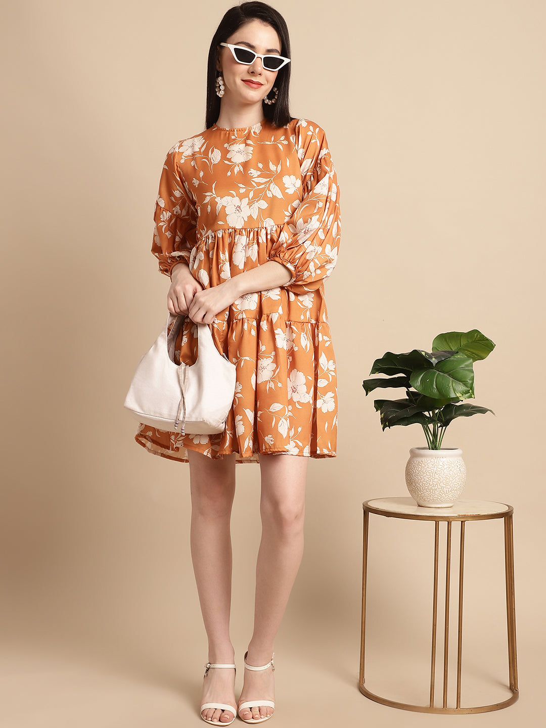 Jainish Women's Mustard Printed A-Line Dress - Distacart