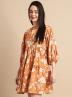 Jainish Women's Mustard Printed A-Line Dress - Distacart