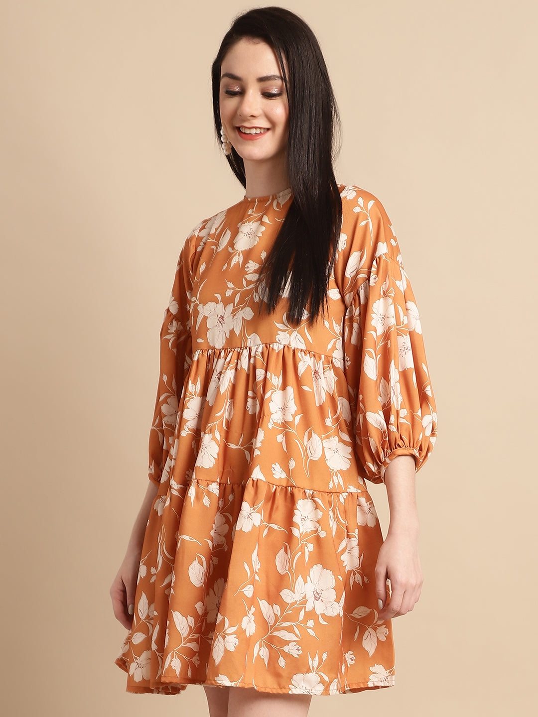 Jainish Women's Mustard Printed A-Line Dress - Distacart
