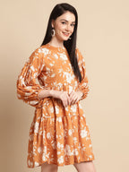 Jainish Women's Mustard Printed A-Line Dress - Distacart