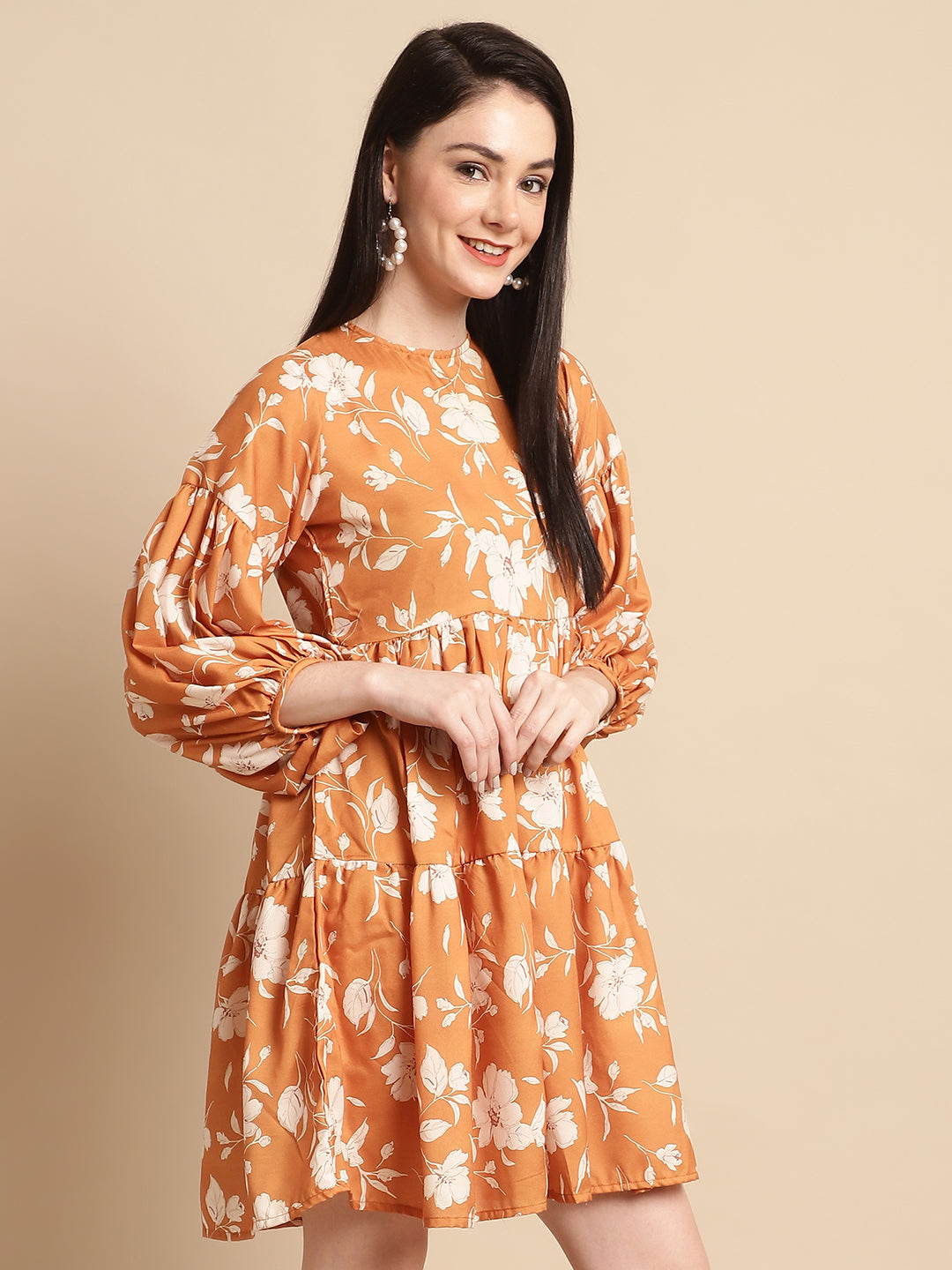 Jainish Women's Mustard Printed A-Line Dress - Distacart