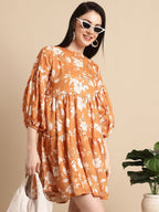 Jainish Women's Mustard Printed A-Line Dress - Distacart