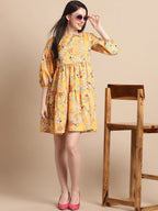 Jainish Women's Yellow Printed A-Line Dress - Distacart